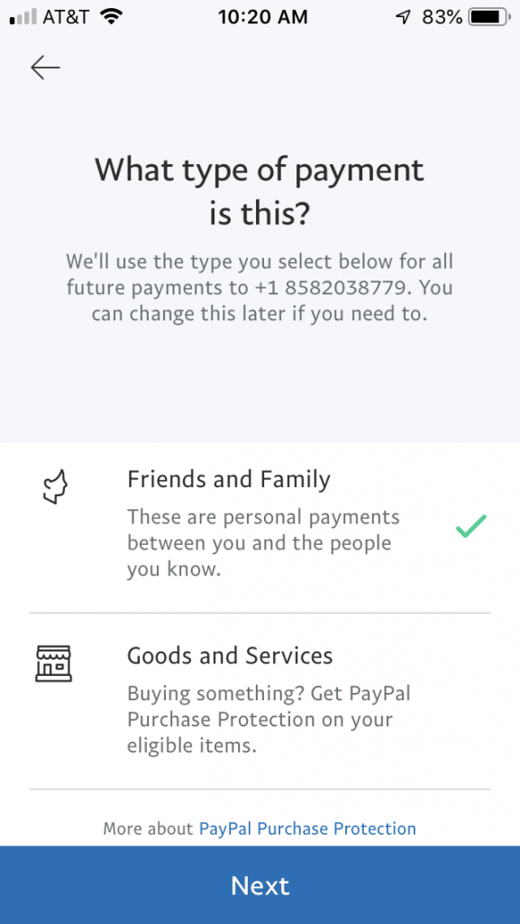 PayPal Friends and Family Mobile
